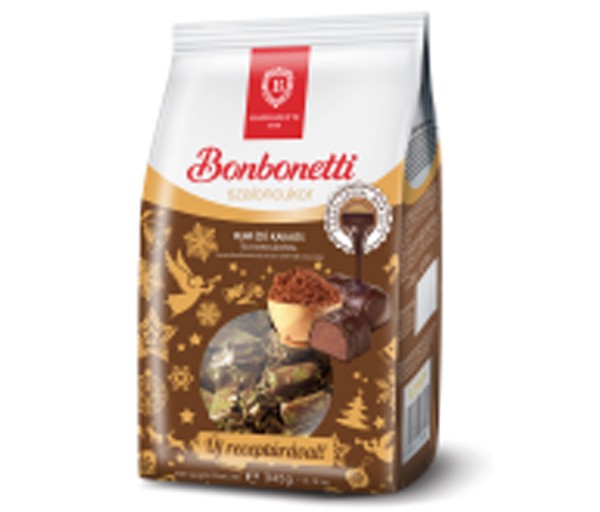 Bomboane de craciun Bonbonetti<br>cu crema fina de ciocolata si gust de rom invelite in ciocolata de lapte